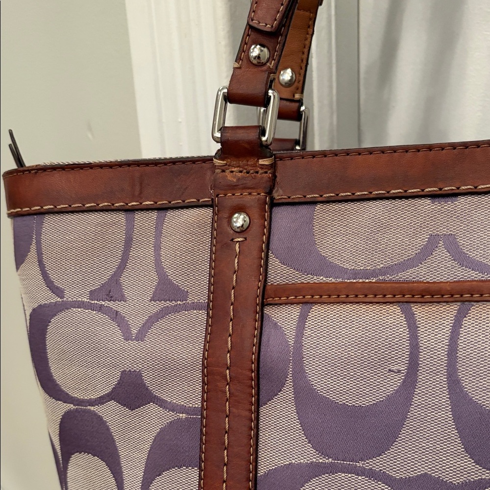 Y2K 💜 Purple Signature Jacquard Coach Tote Bag F13097 Rare Color - Picture 5 of 8